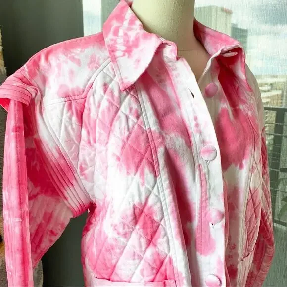 LoveShackFancy Adelade Hibiscus Hand Dye Pink Oversized Quilted Jacket Medium - Picture 8 of 15
